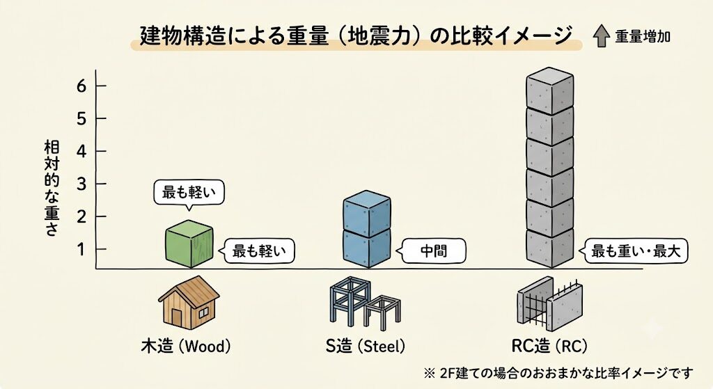 構造種別による重量(地震力)の比較イメージ